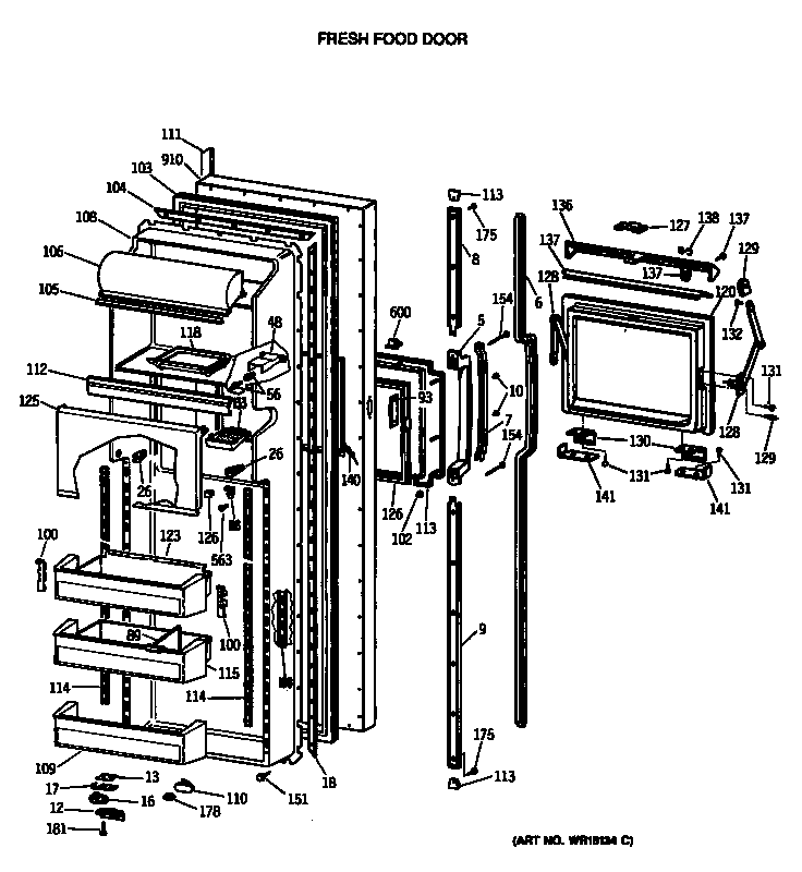 GE TFG27ZFTCWH fresh food door diagram