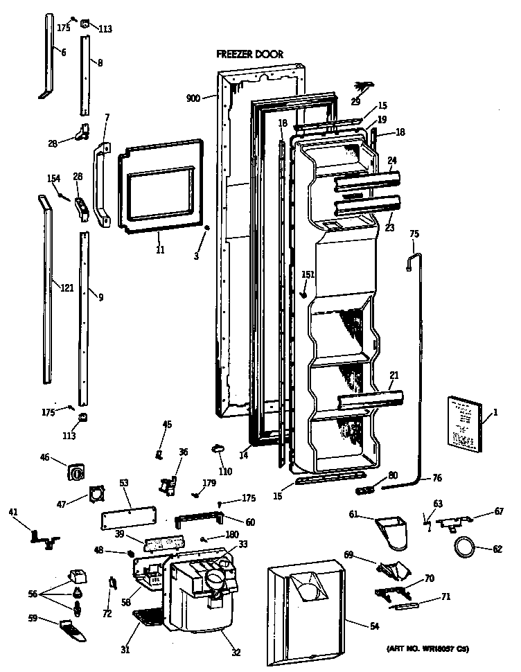 GE TFK22PRTCAA freezer door diagram