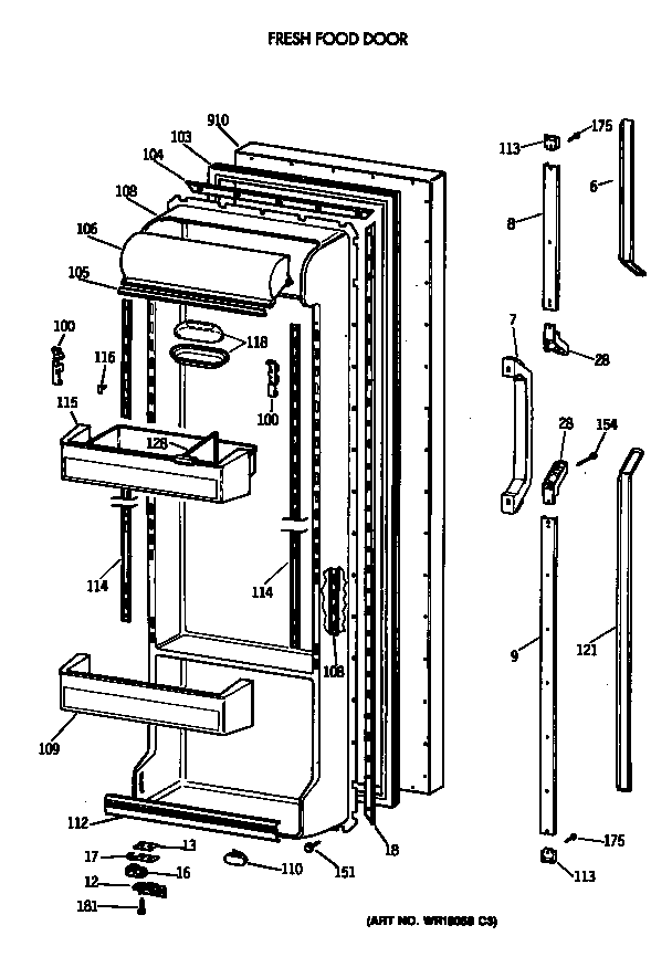 GE TFK22PRTCAA fresh food door diagram