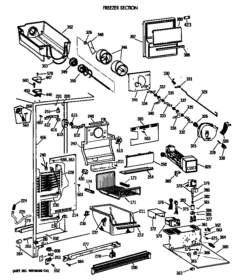 GE TFK22PRTCAA freezer section diagram