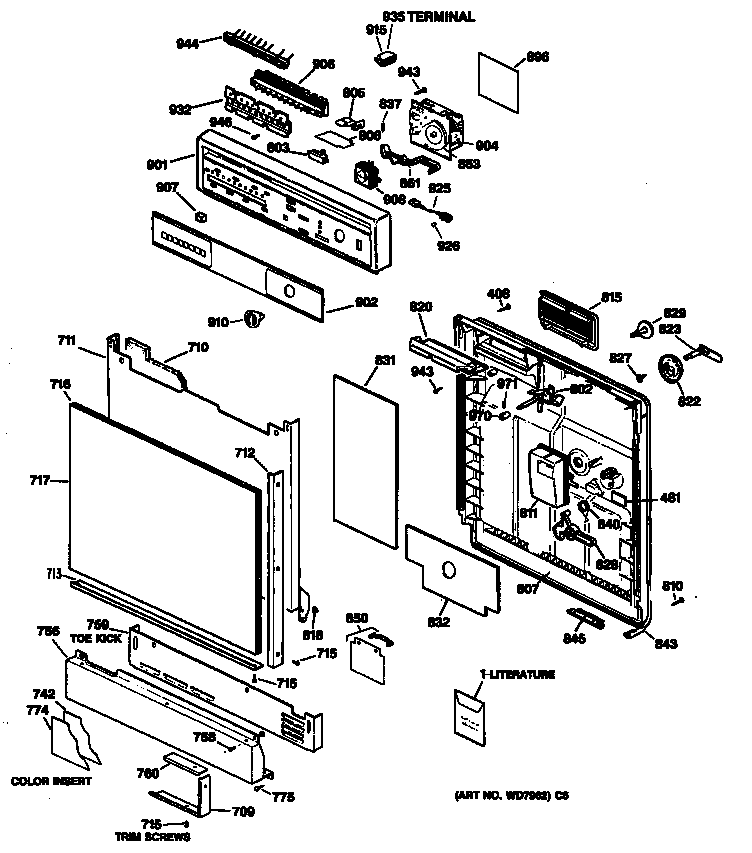 GE GSD1920T65BB control panel/door diagram
