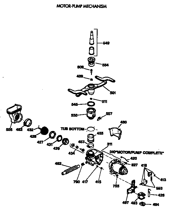 GE GSD1920T65BB motor-pump mechanism diagram