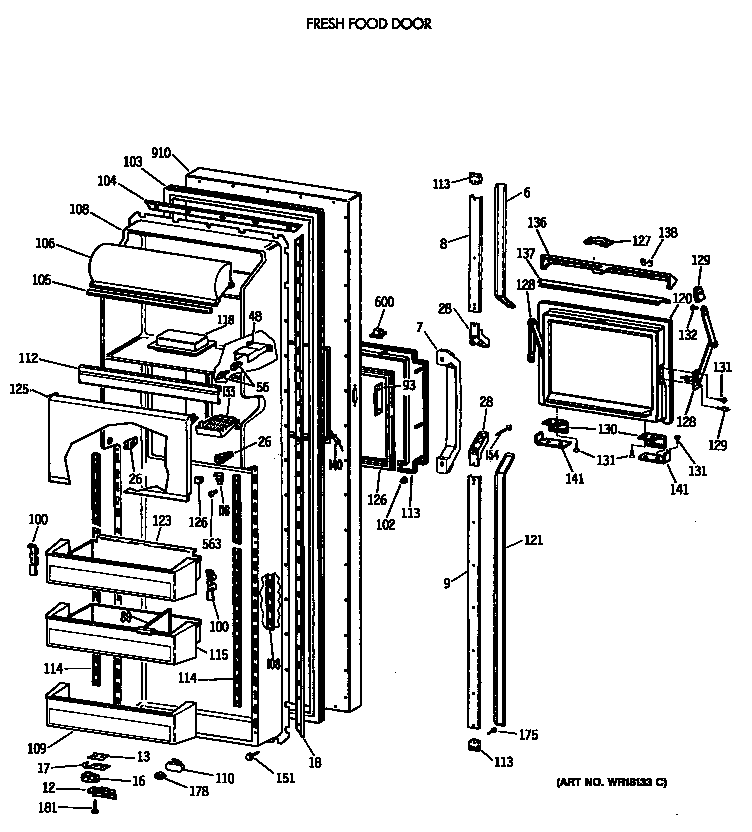 GE TFK27PFTCWW fresh food door diagram