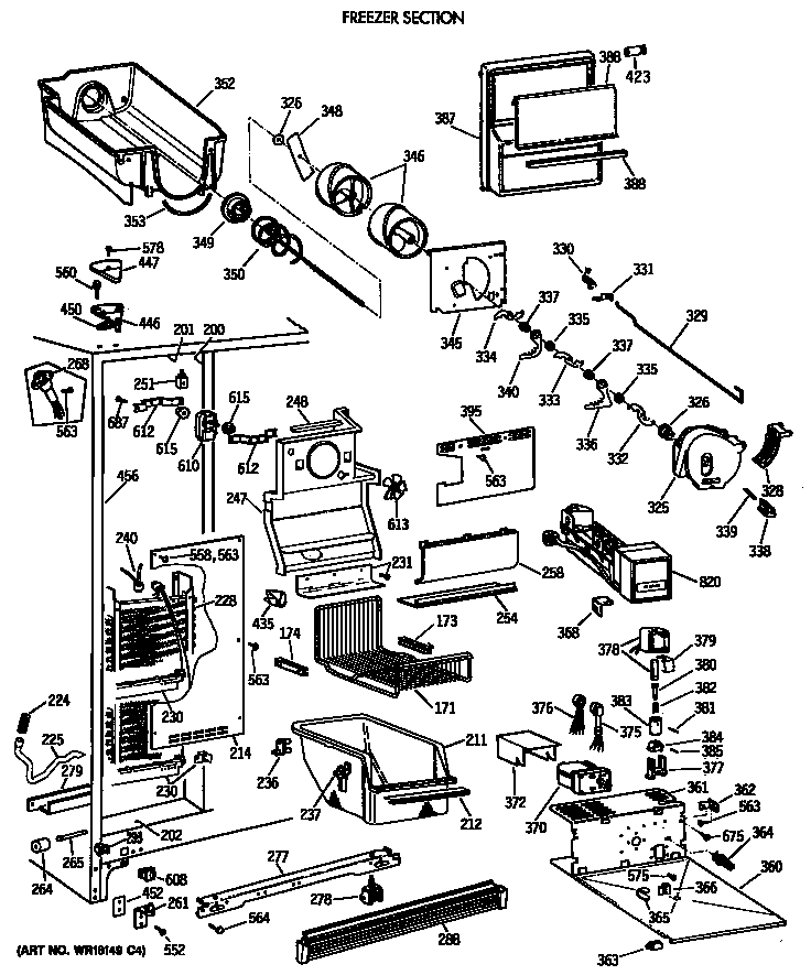 GE TFK27PFTCWW freezer section diagram
