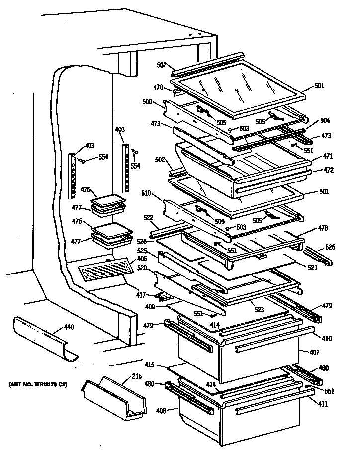 GE TFK27PFTCWW shelves diagram