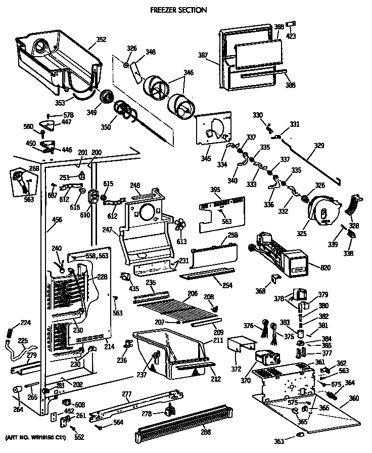 GE TFK27ZFTCAD freezer section diagram