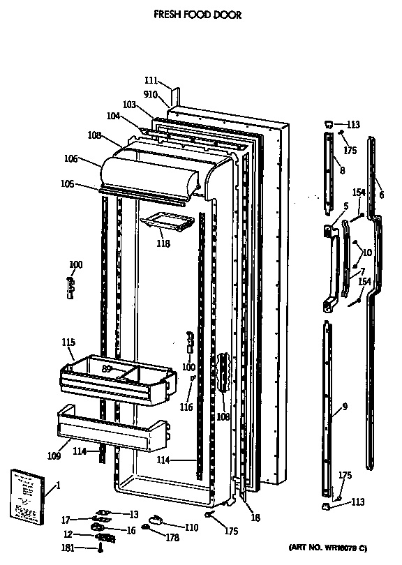 GE TFK27ZRTCAA fresh food door diagram