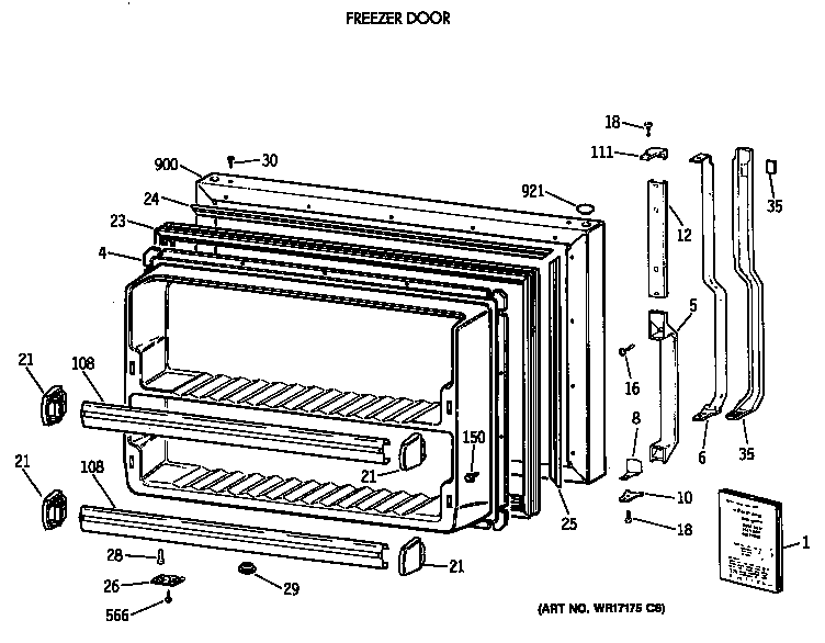GE TBE18JASTRWH freezer door diagram