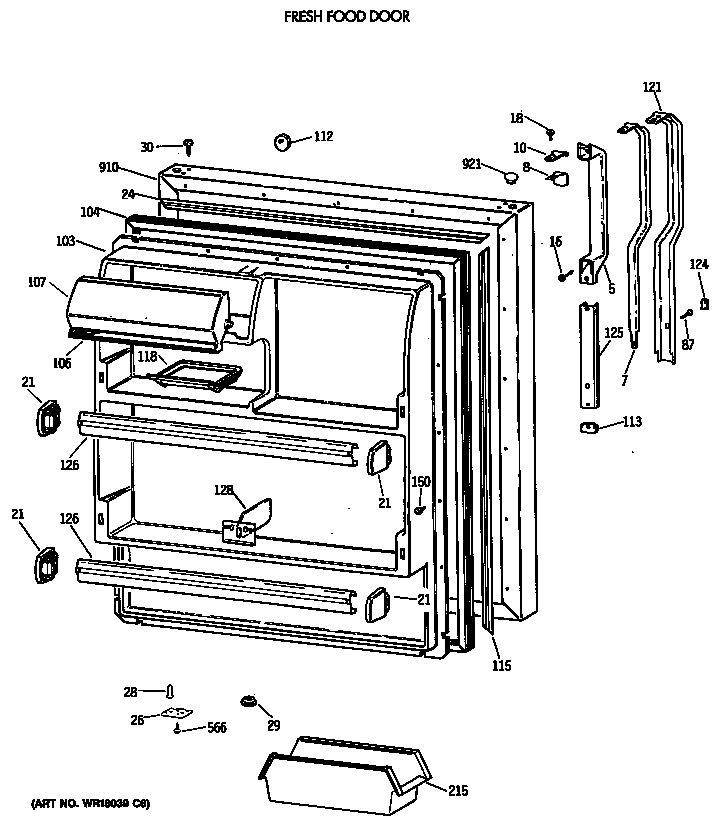GE TBE18JASTRWH fresh food door diagram
