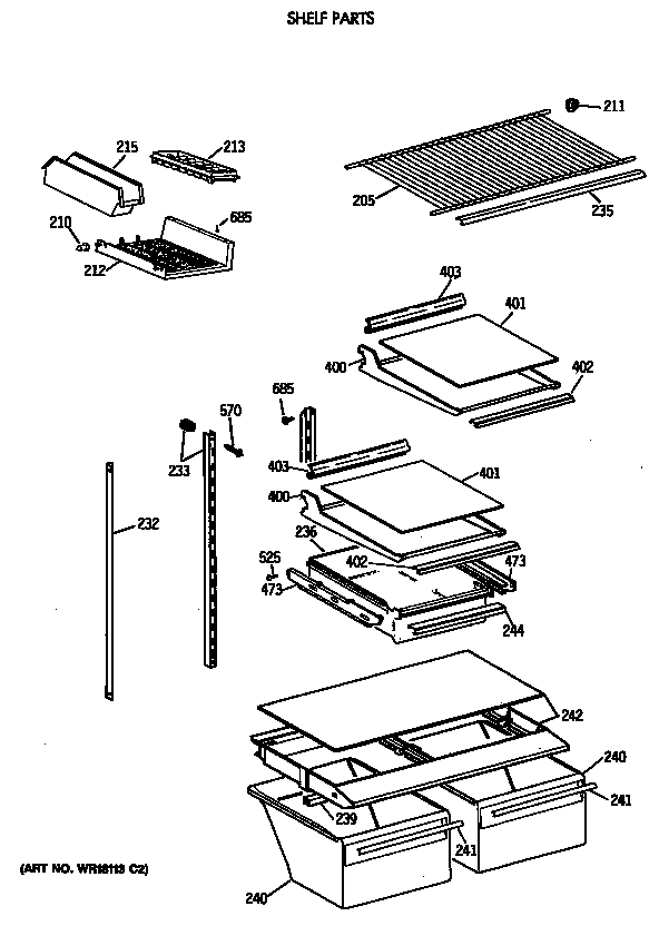 GE TBE18JASTRWH shelf parts diagram