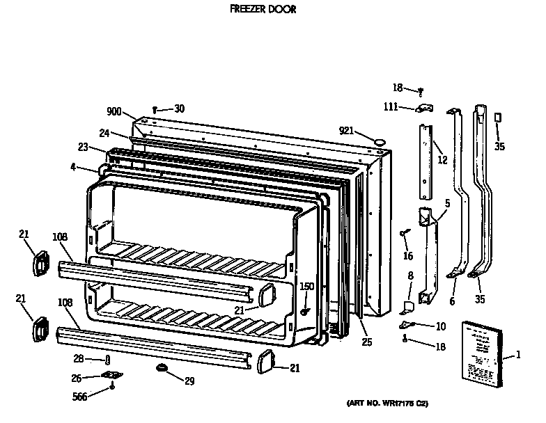 GE TBT21DATERWH freezer door diagram