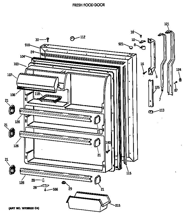 GE TBT21DATERWH fresh food door diagram