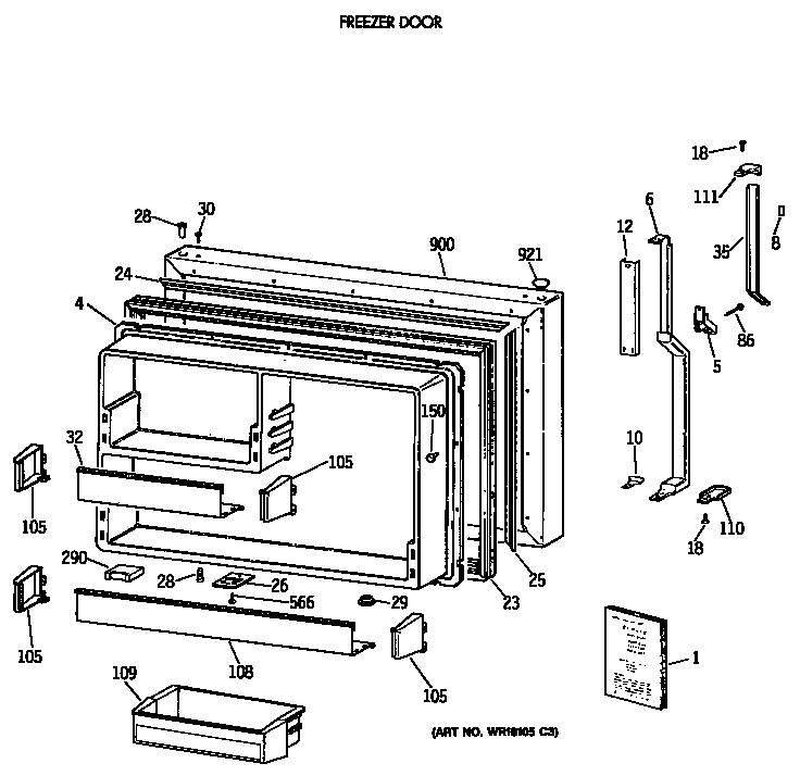 GE TBE22PATMRAA freeer door diagram