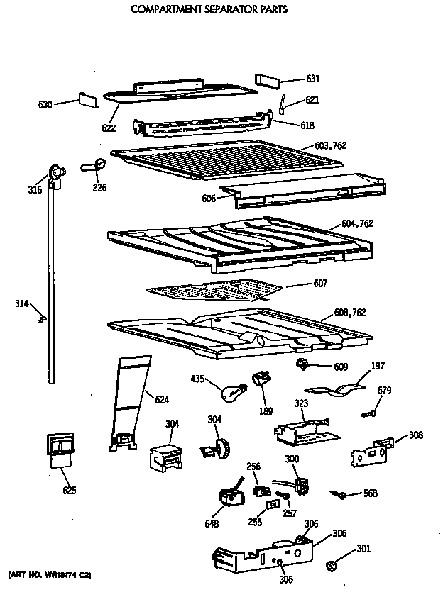 GE TBE22PATMRAA compartment separator parts diagram