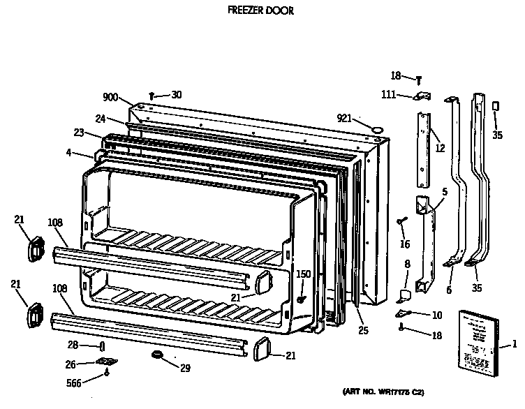 GE TBT18DATERWH freezer door diagram