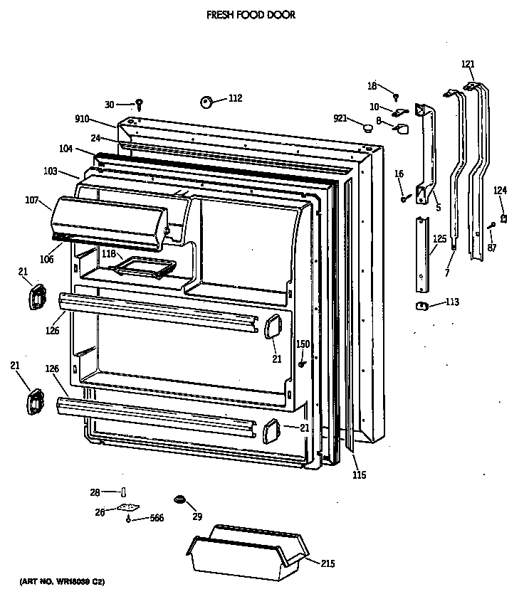 GE TBT18DATERWH fresh food door diagram