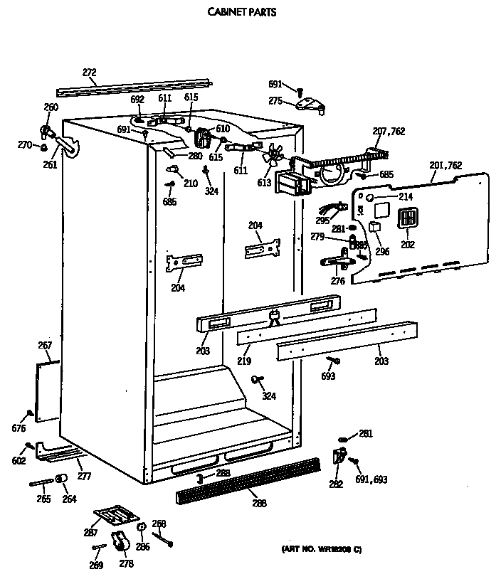 GE TBT18DATERWH cabinet parts diagram