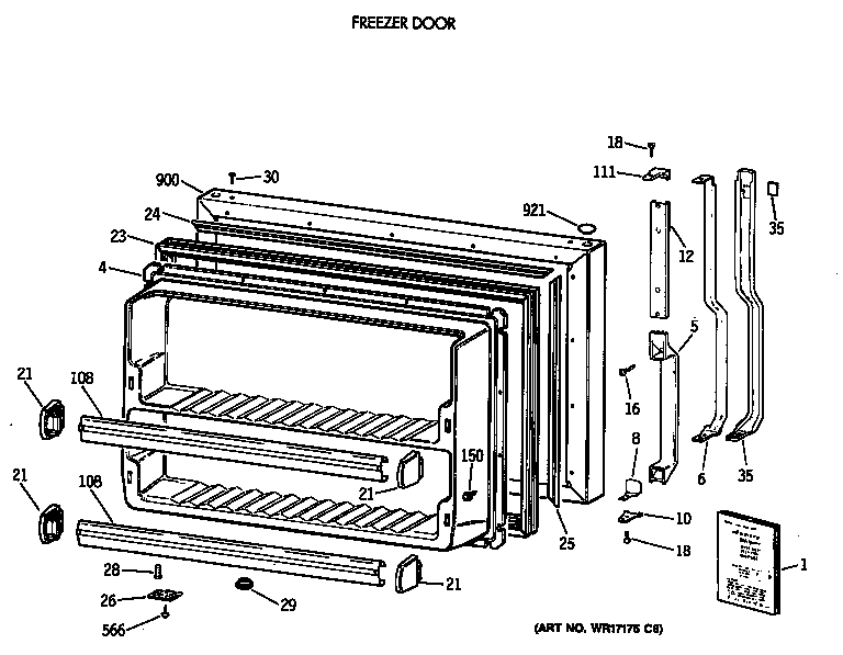 GE TBT18SATERWH freezer door diagram