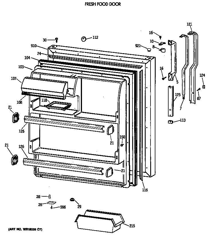 GE TBT18SATERWH fresh food door diagram
