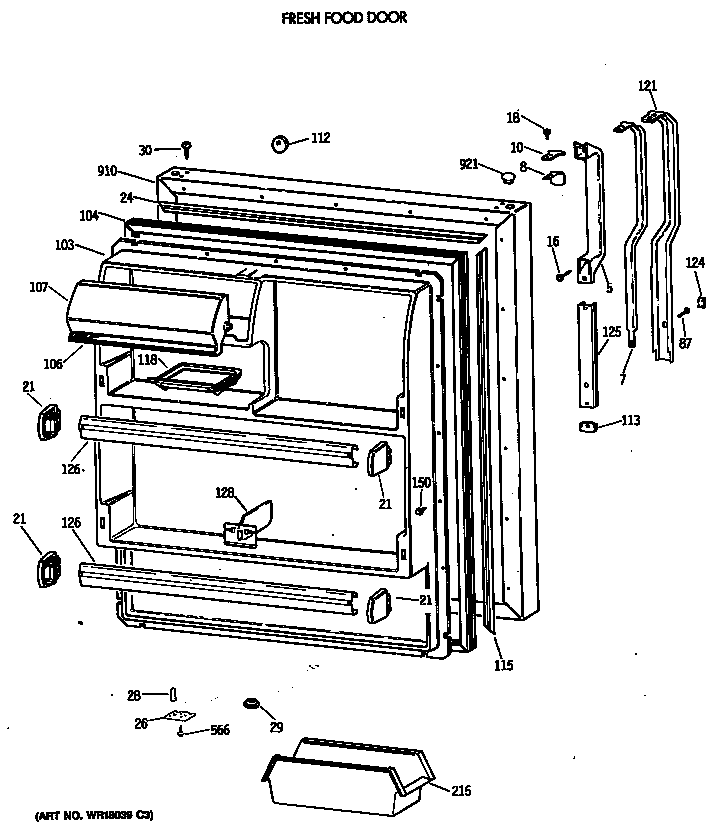 GE TBT18JATERAD fresh food door diagram