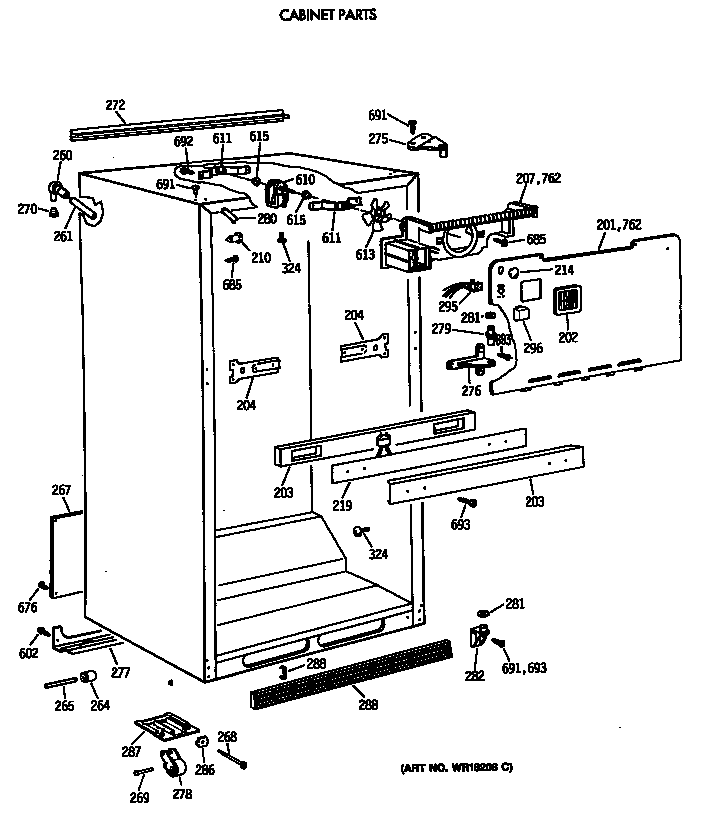 GE TBT18JATERAD cabinet parts diagram