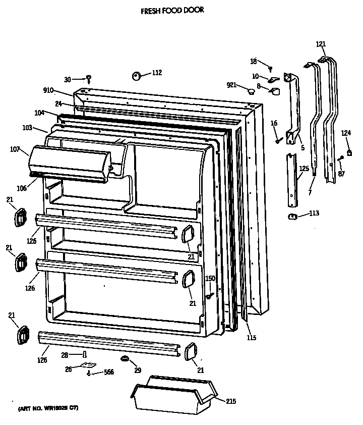 GE TBX21NITMRWH fresh food door diagram