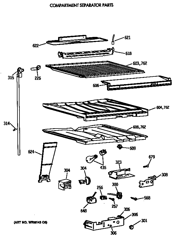 GE TBX21NITMRWH compartment separator parts diagram