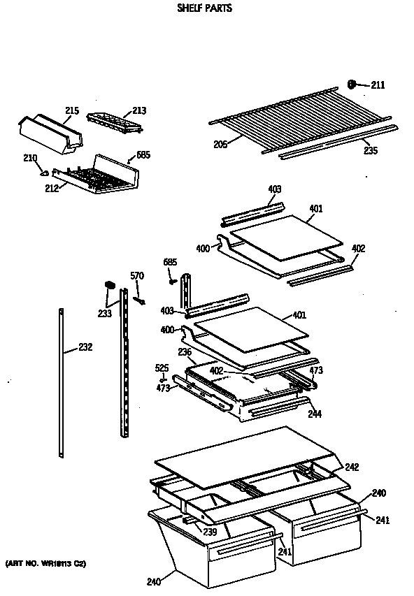 GE TBE18JATNRAD shelf parts diagram