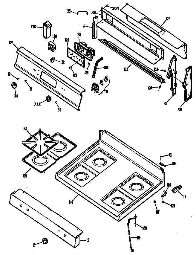 GE JGBP24GEN7 control panel/cooktop diagram
