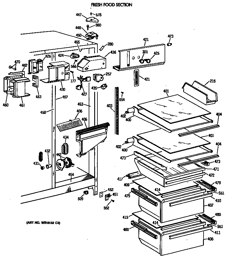 GE TFG22ZAVAWH fresh food section diagram