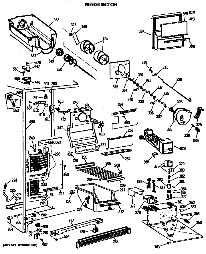 GE TFG22ZRVAWH freezer section diagram