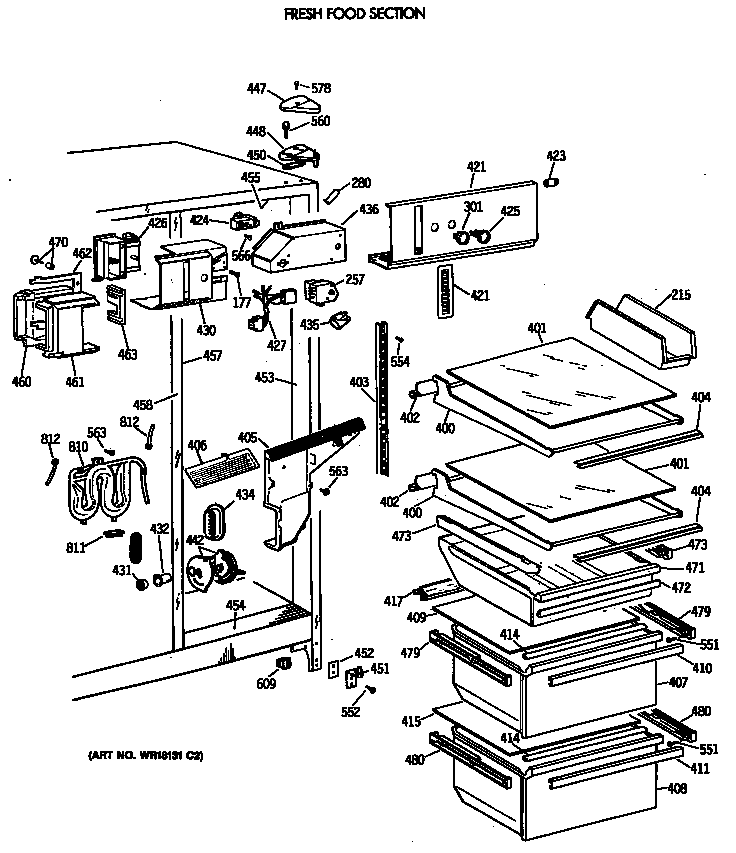 GE TFG22ZRVAWH fresh food section diagram