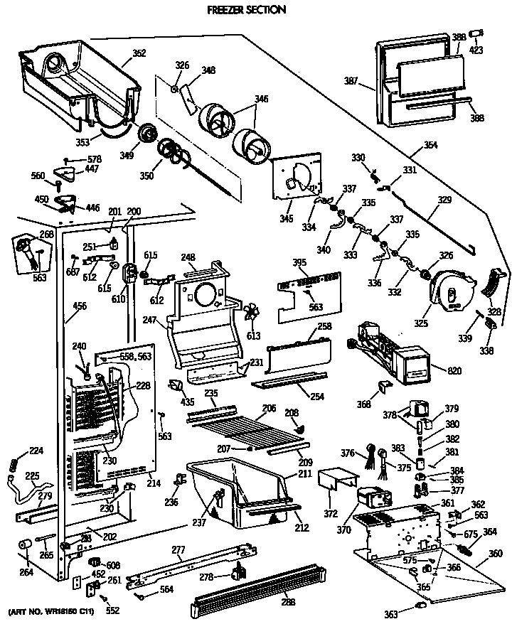 GE TFG24ZRVAWH freezer section diagram