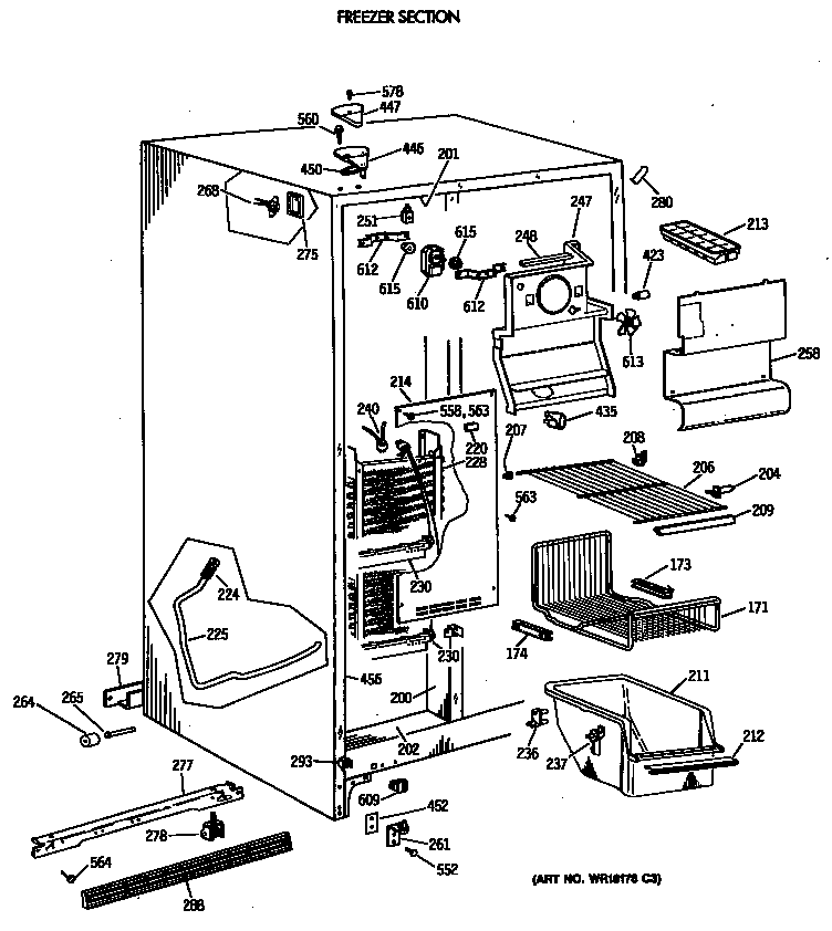 GE TFG24PAVAWW freezer section diagram