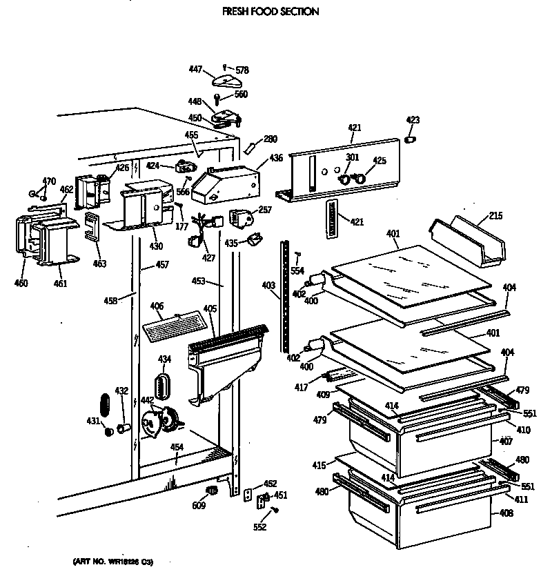 GE TFG20JAVAWH fresh food section diagram