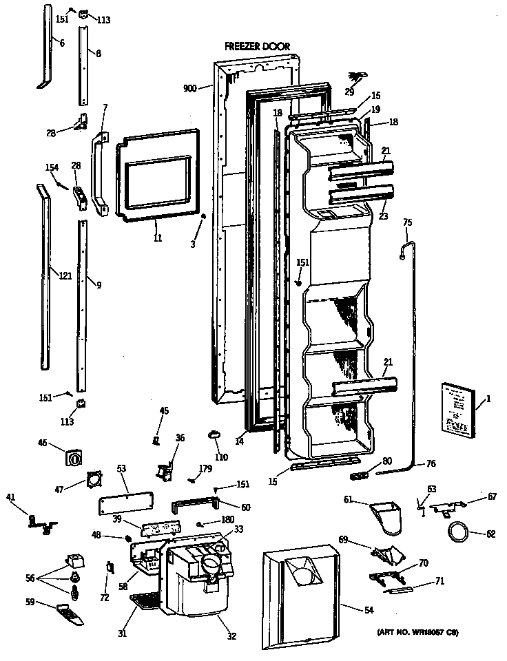 GE TFG24PRVAWW freezer door diagram