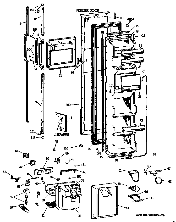 GE TFG24ZFVAWH freezer door diagram