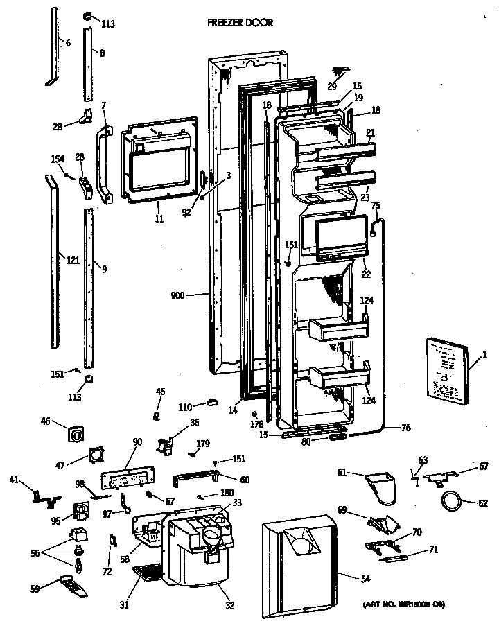 GE TFG27PFVABB freezer door diagram