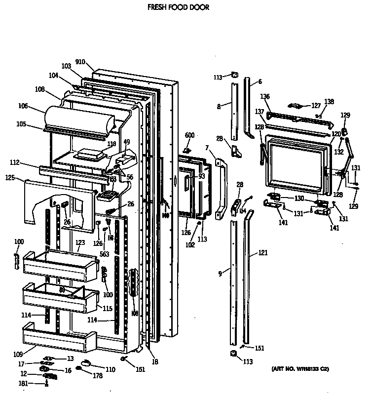 GE TFG27PFVABB fresh food door diagram
