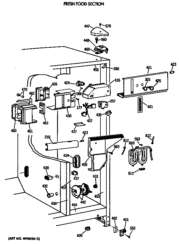 GE TFG27PFVABB fresh food section diagram