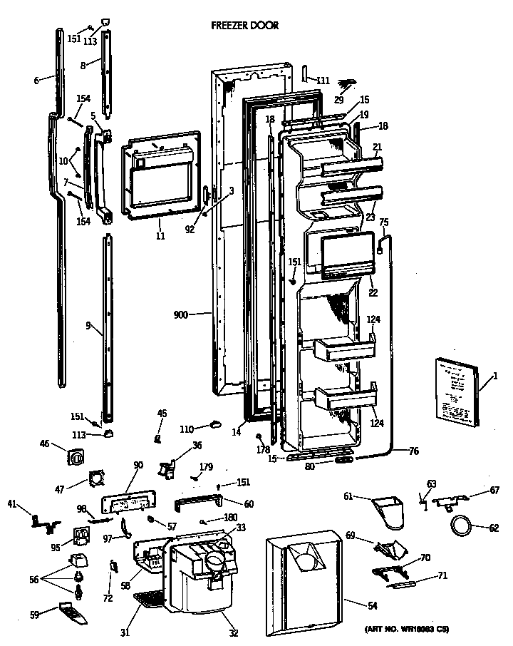 GE TFG27ZFVAWH freezer door diagram