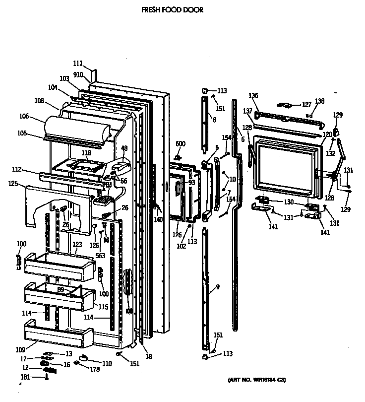 GE TFG27ZFVAWH fresh food door diagram