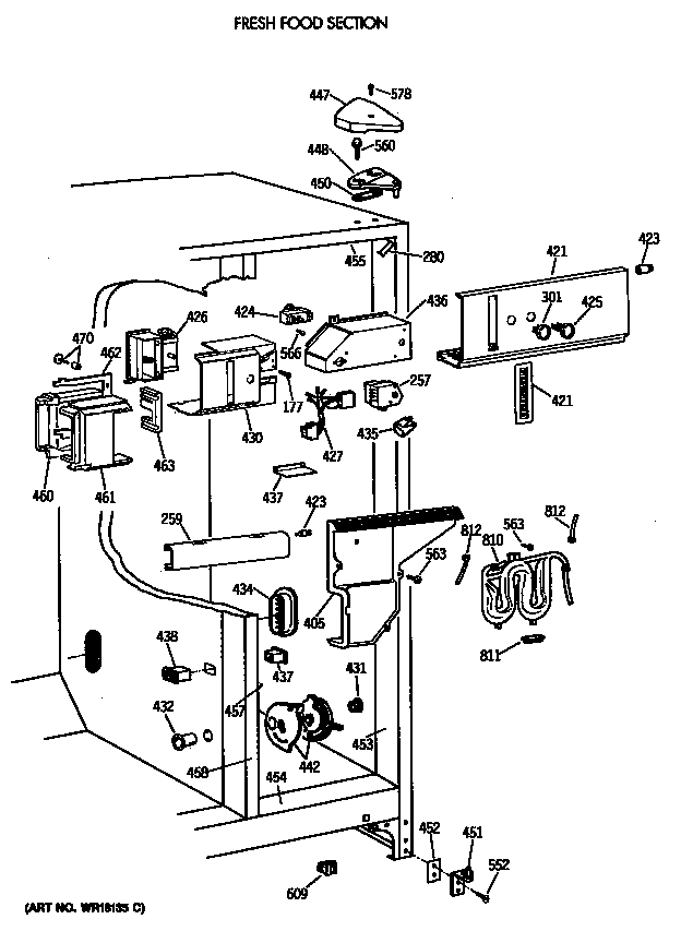GE TFG27ZFVAWH fresh food section diagram