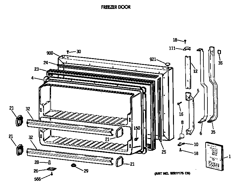 GE TBX18JAXERAA freezer door diagram