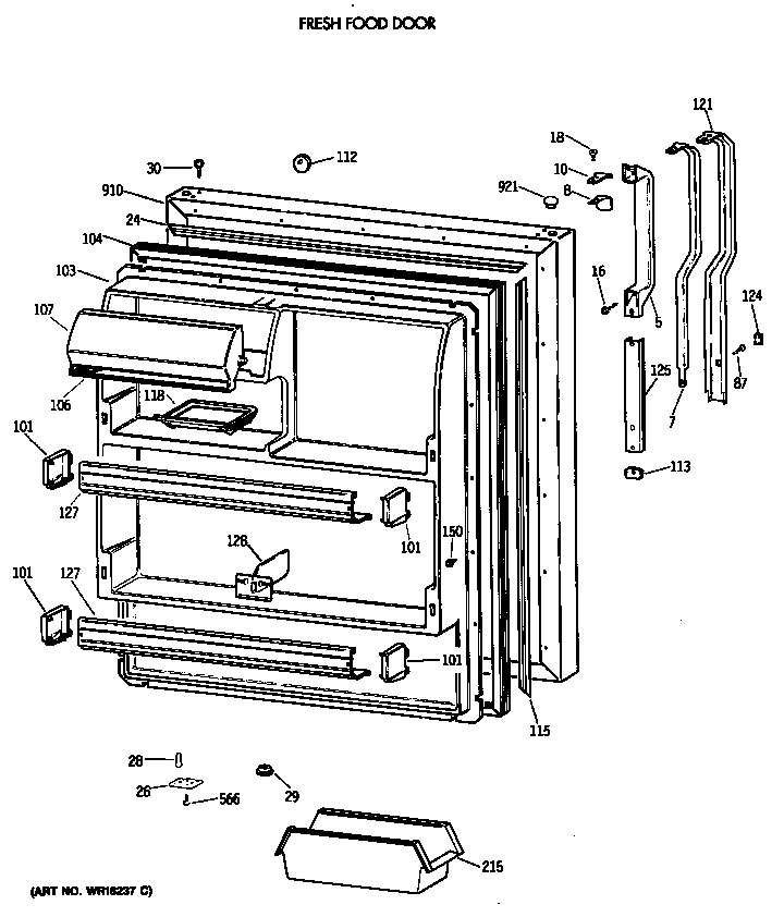 GE TBX18JAXERAA fresh food door diagram