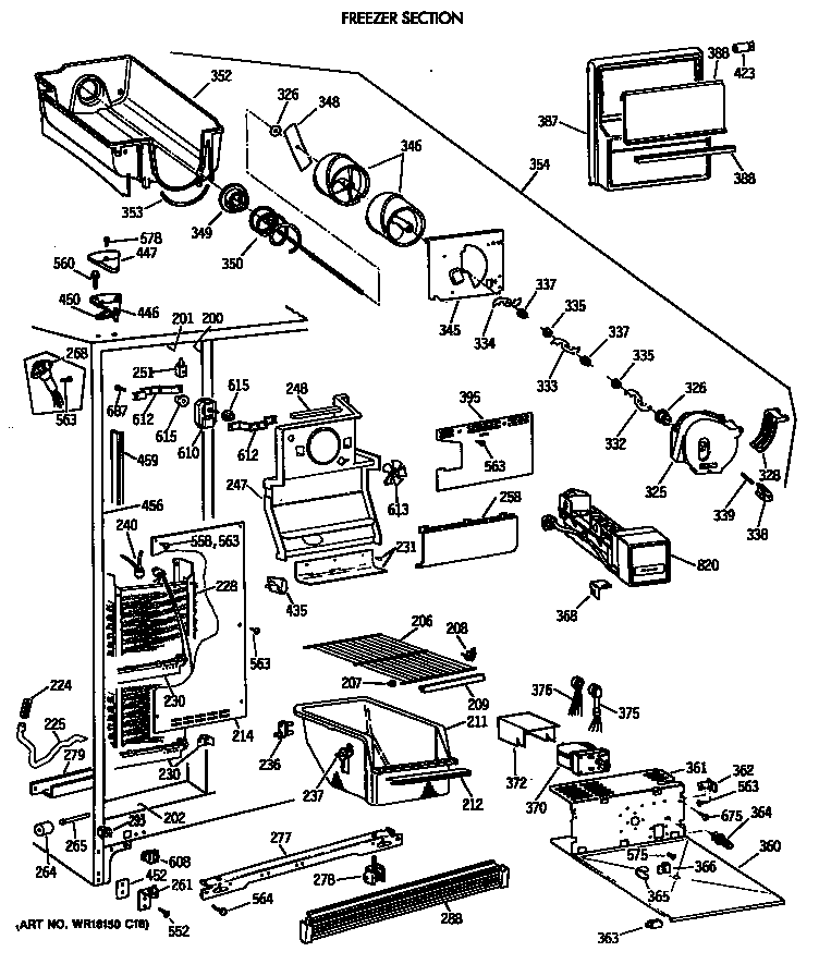 GE TFT24JWXAWW freezer section diagram