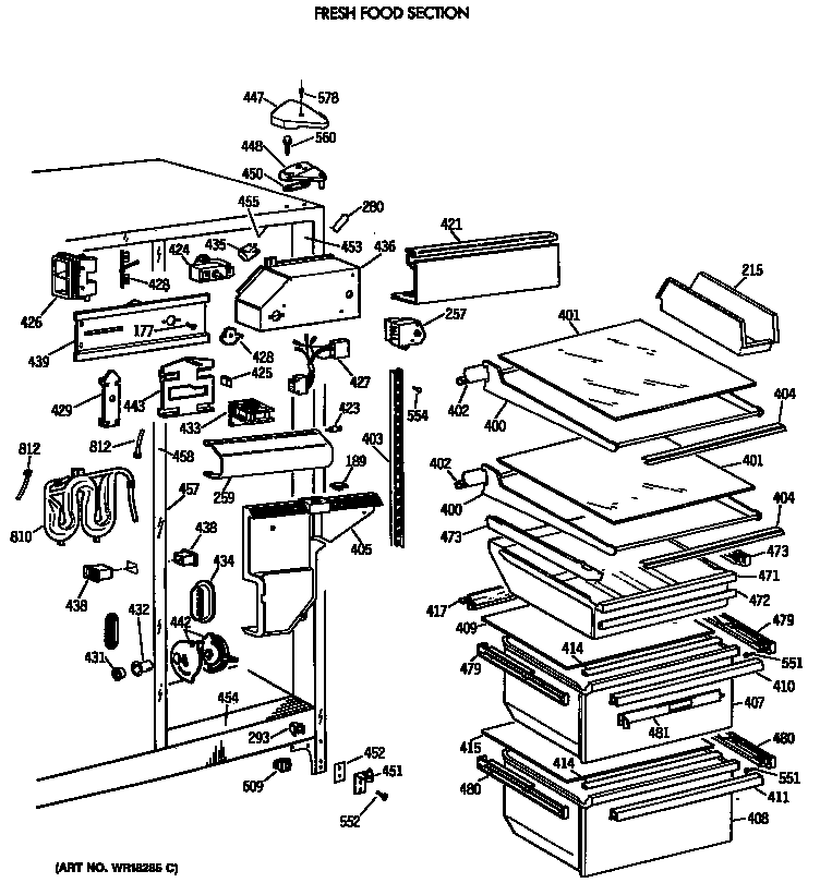 GE TFT24JWXAWW fresh food section diagram