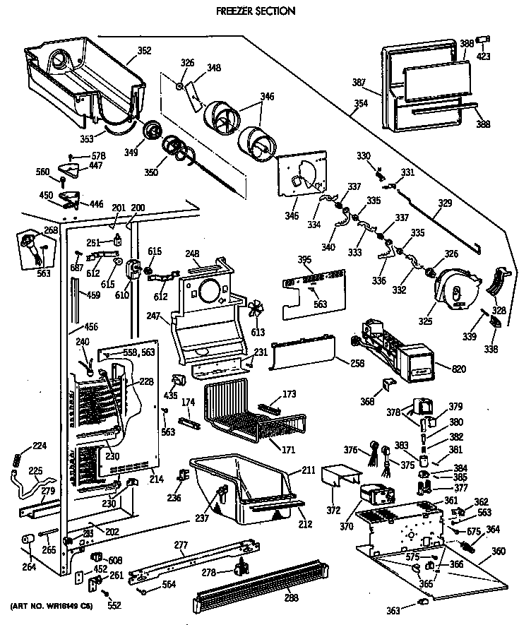 GE TFT24PRXAAA freezer section diagram