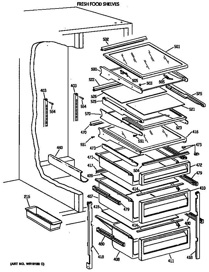 GE TFT24PRXAAA fresh food shelves diagram