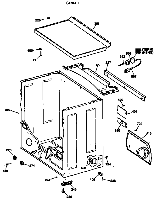 GE DVLR223GT0WW cabinet diagram